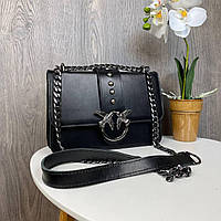Жіноча міні сумочка клатч чорна з пташками. Маленька сумка на ланцюжку з птахами Пінко PRO1749