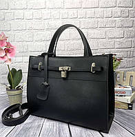 Жіноча велика сумка з замочком чорна еко шкіра, сумочка на плече з декоративним замком PRO1075