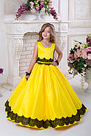 Випускна дитяча сукня для дівчинки жовтого кольору, атласнаD931.
