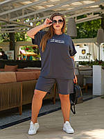 Костюм жіночий літній з двонитки шорти і футболка з надписом (Батал), фото 4