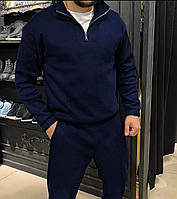 Идеальный мужской костюм из микровельвета (кофта ворот на молнии+брюки) синий