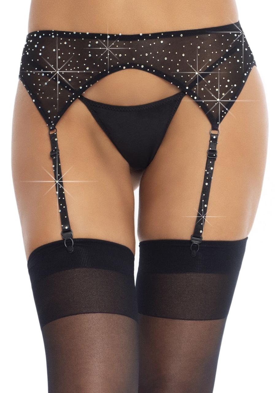 Еротичний пояс для панчіх чорного кольору Leg Avenue Rhinestone One Size Talla, фото 1