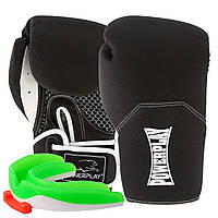 Спортивные боксерские перчатки PowerPlay 3011 Evolutions Черно-белые карбон 12 унций (капа в подарок) PRO_1300