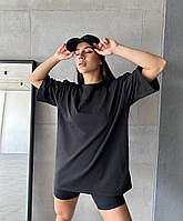 Стильная базовая женская однотонная футболка оверсайз с удлиненным рукавом ткань кулир Турция
