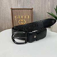 Поясной кожаный ремень в стиле Гучи, ремень Gucci черный классический Advert Поясний шкіряний ремінь у стилі