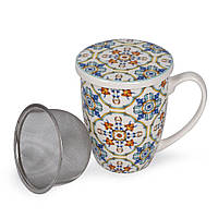 Чашка фарфоровая с крышкой и ситечком с орнаментом Medicea Brandani
