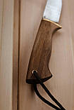 Ніж ручної роботи туристичний «Грибничок #1» зі шкіряними піхвами N690/61 HRC., фото 5