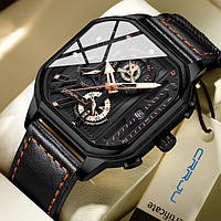 Мужские наручные черные часы квадратные Crrju Faust Advert Чоловічий наручний чорний годинник квадратовий