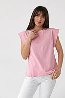 Однотонная футболка с удлиненным плечевым швом - розовый цвет, M (есть размеры) sm