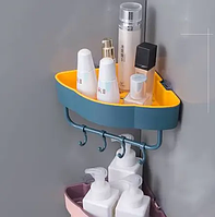 Настінна кутова полиця поличка з гачками пластикова для ванної кімнати в душ навісна