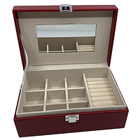 Скринька органайзер для зберігання прикрас зі шкірозамінника з дзеркалом червона 20х13.5х7.5 см 3DTOYSLAMP