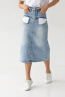 Джинсовая юбка миди с карманами наружу - джинс цвет, S (есть размеры) sm