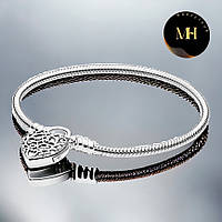 Серебряный браслет для шармов Пандора "Королевское сердце" со съемным замком 597602
