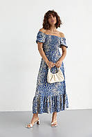 Літня сукня максі з еластичним верхом - синій колір, S (є розміри) sm