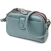 Модная сумка-клатч в стильном дизайне из натуральной кожи 22087 Vintage Серо-голубая sm
