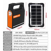 Новинка! Фонарь ручной + зарядная станция + солнечная панель и 2 лампы YoboLife LM-3602