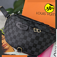 Сумка louis vuitton alma черная Бананка луи виттон женская Бананка для спорта louis vuitton Черно серая клетка