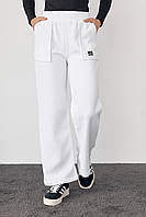 Трикотажные штаны на флисе с накладными карманами - молочный цвет, L (есть размеры) sm