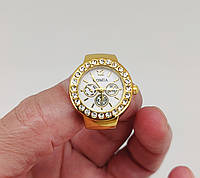Годинник-кільце на палець із білим циферблатом і стразами (колір-золото) арт. 05011