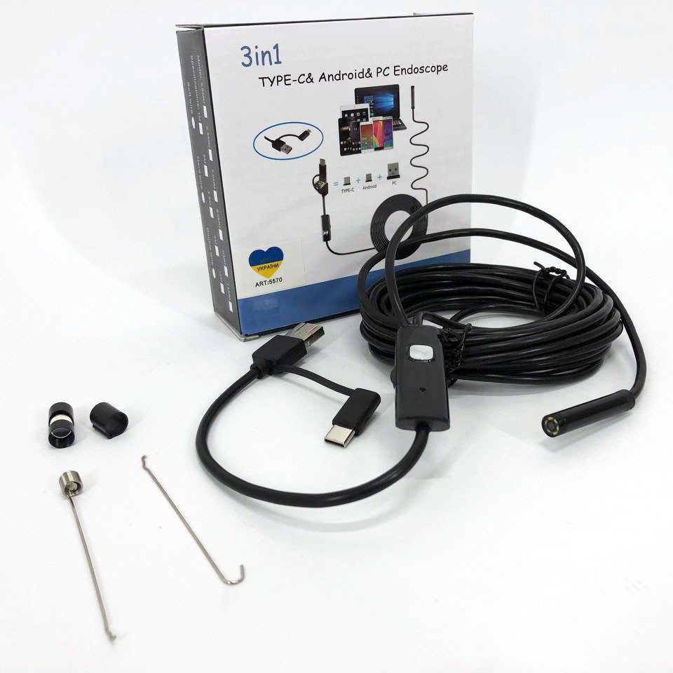 Камера эндоскоп с кабелем на 2 метра 7 мм USB/micro USB AU-942 с подсветкой (WS) - фото 3 - id-p1505038865