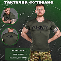 Тактическая потоотводящая футболка Army олива полиэстер, летняя мужская военная футболка шелкография Army