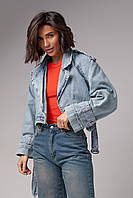 Короткая женская джинсовка в стиле Grunge - джинс цвет, L (есть размеры) sm