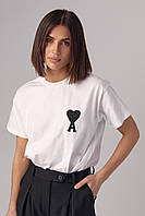 Трикотажна футболка Ami прикрашена стразами - білий колір, M (є розміри) sm
