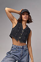 Женский джинсовый жилет на пуговицах - черный цвет, L (есть размеры) sm