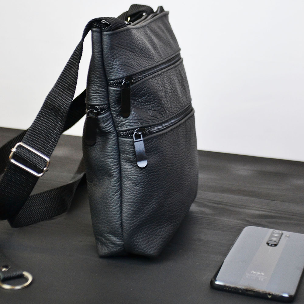 Чоловіча сумка месенджер натуральна шкіра чорна для документів офісна стильна, фото 1