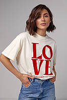 Женская хлопковая футболка с надписью LOVE - кремовый цвет, L (есть размеры) sm