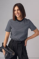 Трикотажная женская футболка в тонкую полоску - темно-синий цвет, L (есть размеры) sm
