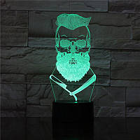 Rest 3D светодиодный светильник Barber Skull. LED светильник для барбершопа, 7 цветов D_1199