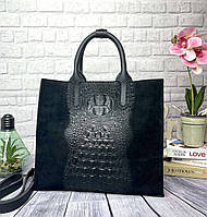 Женская сумка черная через плечо под рептилию, небольшая женская сумочка змеиная 130030 Denwer P Жіноча сумка