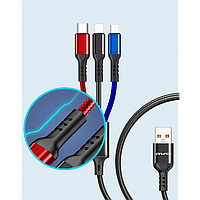 Новинка! Кабель для зарядки телефонов AWEI CL 971 3 в 1 USB to Type-C+Lightning+MicroUSB 2,4A