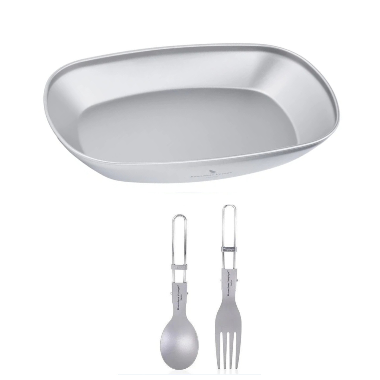 Тарілка титанова великого розміру Boundless Voyage 25 * 16 см + столові прилади, фото 1