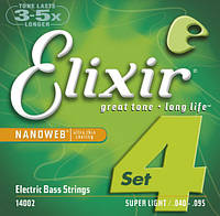 Струны для бас-гитары Elixir 14002 Nanoweb Coated Nickel Plated Steel Super Light 4-String Ba TS, код: 7796059