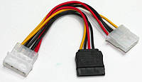 Переходник питания Molex (M) - SATA (F) + Molex (F), 13 см, Cablexpert (CC-SATA-PSY2) (206929)