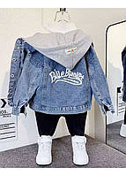 Детская джинсовая куртка с надписью синяя, джинсовая куртка для мальчика на молнии синяя