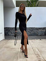 Трикотажное платье макси по фигуре с высоким разрезом по ноге черный