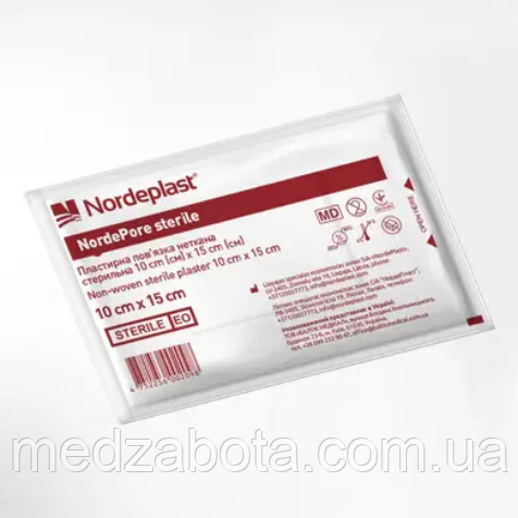 Пов'язка пластирна неткана 10см*15см NordePlast, фото 1