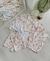 Пижама женская четверка рубашка майка шорты брюки Kathleen L-XL листья