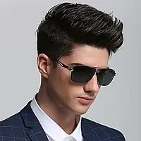 Солнцезащитные мужские очки авиаторские прямоугольные ободковые, очки для мужчин стильные Черные