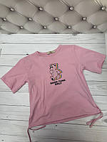 Детская футболка на девочку, розовая № 7056 ( 7-10)