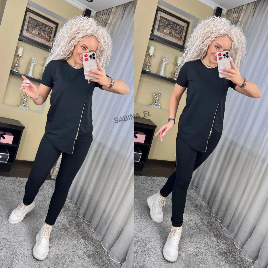 Жіночий стильний костюм/комплект - кофта і лосини (Розміри 42-44(S), 46-48(L)), Чорний