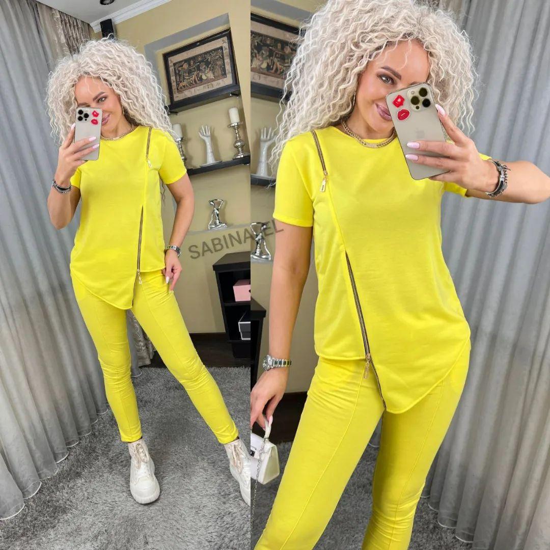 Жіночий стильний костюм/комплект - кофта і лосини (Розміри 42-44(S)), Жовтий