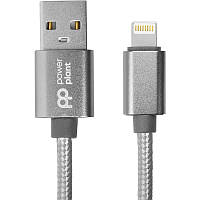 Кабель PowerPlant USB - Lightning, 1м, нейлон, металлический штекер, серый