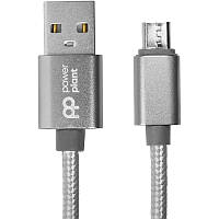 Кабель PowerPlant USB - micro USB, 1м, нейлон, металлический штекер, серый