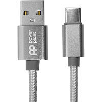 Кабель PowerPlant USB-USB Type-C, 1м, нейлон, металлический штекер, серый