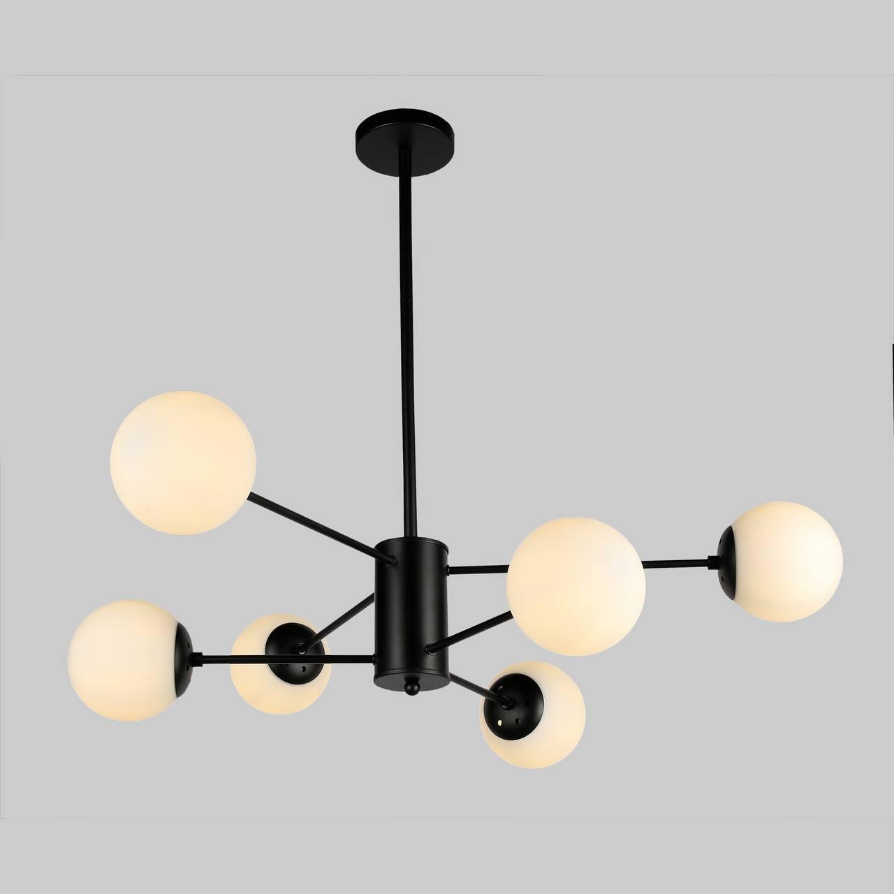 Чорна люстра з білих куль на 6 ламп (52-6033-6 BK+WH)