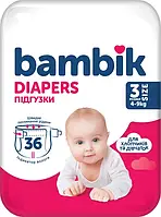 Подгузники детские Bambik Medium размер 3 MIDI 4-9 кг 36 шт